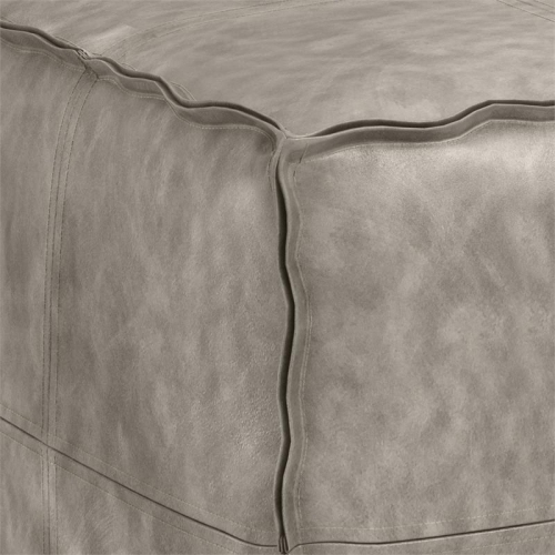 Simpli Home Brody Boho Square Pouf in Distressed Gray Faux Leather