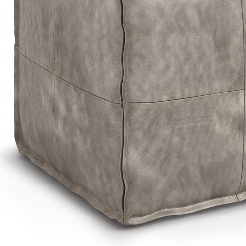 Simpli Home Brody Boho Square Pouf in Distressed Gray Faux Leather