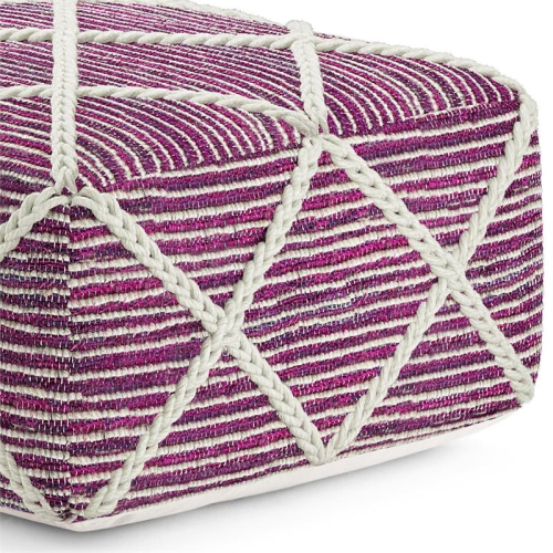 Cowan Contemporary Square Pouf in Magenta and Natural Handloom Woven