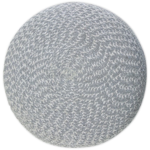 Simpli Home Bayley Boho Round Braided Pouf in Blue and Natural Cotton