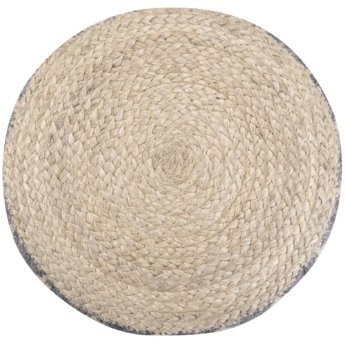 Simpli Home Edgeley Boho Round Pouf in Gray and Natural Woven Braided Jute