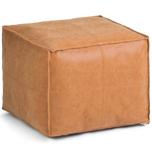 SIMPLI HOME  Brody Boho Square Pouf In Distressed Faux Leather In Brown