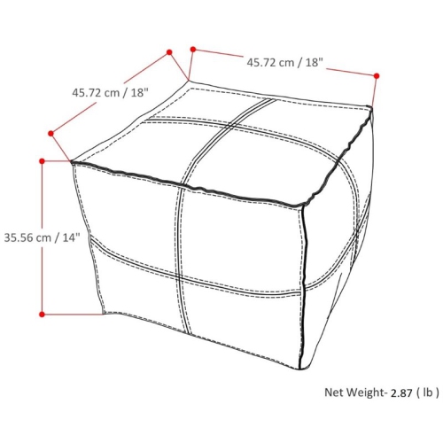 Simpli Home Brody Boho Square Pouf in Distressed Brown Faux Leather