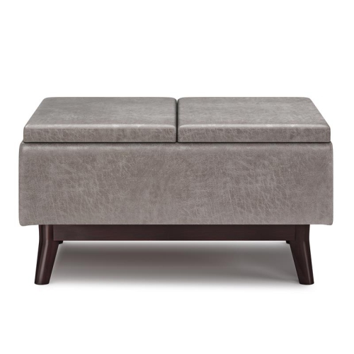Owen 34 in.W Tray Top Table Storage Ottoman in Distressed Grey Faux Leather