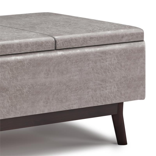 Owen 34 in.W Tray Top Table Storage Ottoman in Distressed Grey Faux Leather