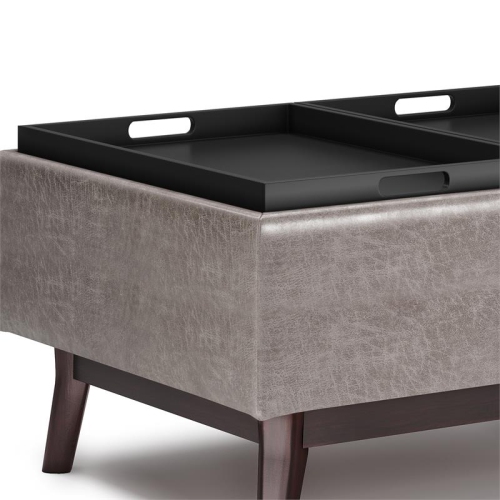 Owen 34 in.W Tray Top Table Storage Ottoman in Distressed Grey Faux Leather