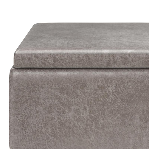 Owen 34 in.W Tray Top Table Storage Ottoman in Distressed Grey Faux Leather