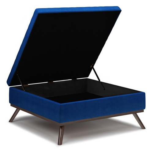 Owen 36 in.W Mid Century Coffee Table Storage Ottoman in Blue Velvet Fabric