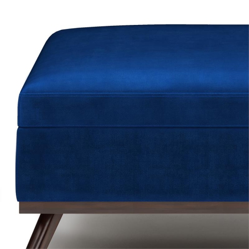 Owen 36 in.W Mid Century Coffee Table Storage Ottoman in Blue Velvet Fabric
