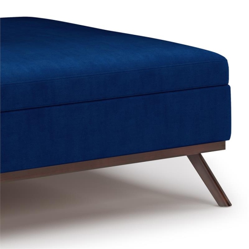 Owen 36 in.W Mid Century Coffee Table Storage Ottoman in Blue Velvet Fabric