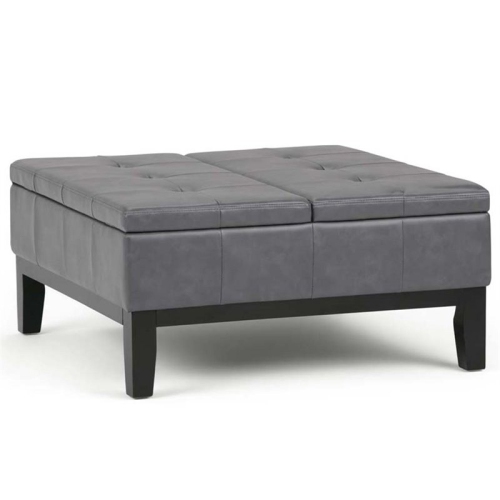 SIMPLI HOME  Dover Faux Leather Coffee Table Ottoman In Stone Gray