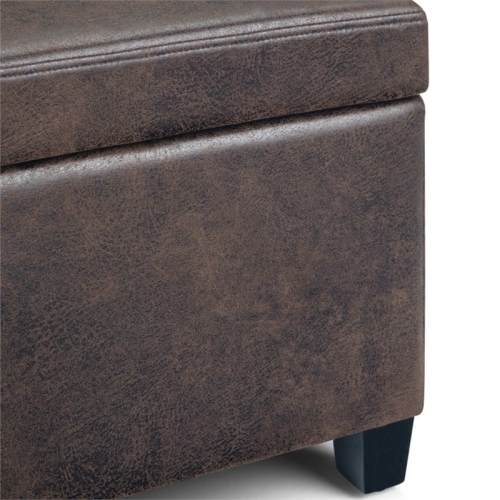 Simpli Home Avalon Faux Leather Storage Ottoman Bench in Brown