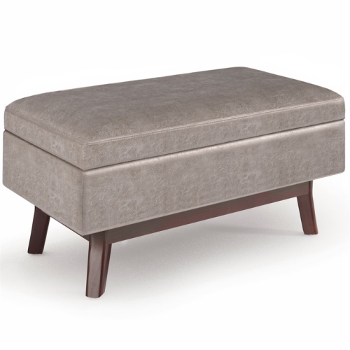 SIMPLI HOME  Owen 36" Faux Leather Storage Ottoman In Distressed Gray Taupe Storage ottoman