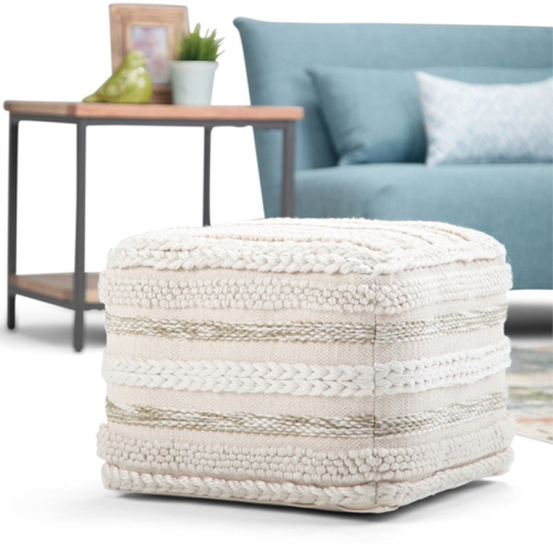 Sommer Boho Square Pouf in Natural Handloom Woven Pattern