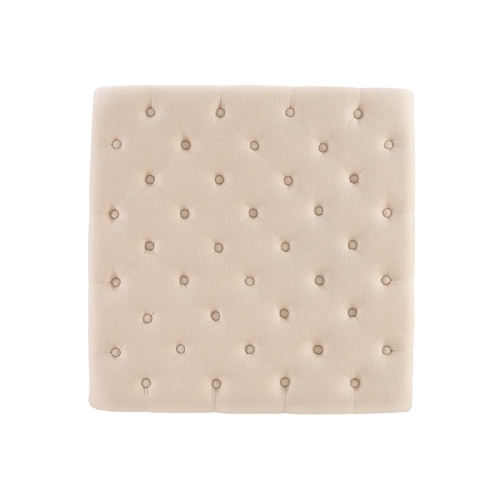 Linon Isabelle Square Wood Upholstered Ottoman in Natural Beige