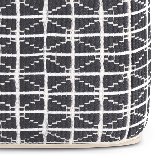 Simpli Home Noreen Boho Square Pouf in Slate Gray and White Handloom Woven Pattern