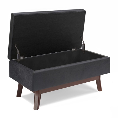 Simpli Home Owen 36" Faux Leather Storage Ottoman in Distressed Black