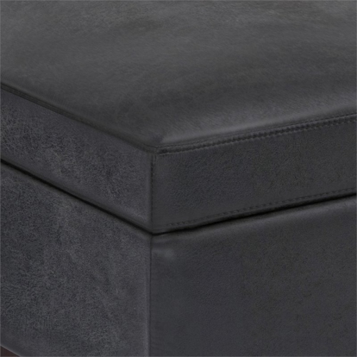 Simpli Home Owen 36" Faux Leather Storage Ottoman in Distressed Black