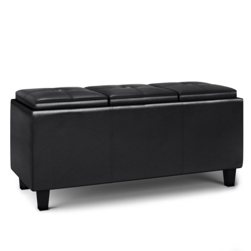 Simpli Home Avalon 42" Faux Leather Lift Up Lids Storage Ottoman in Black