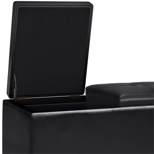 Simpli Home Avalon 42" Faux Leather Lift Up Lids Storage Ottoman in Black