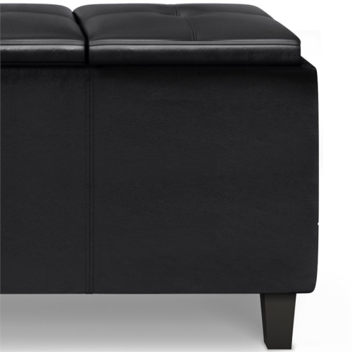 Simpli Home Avalon 42" Faux Leather Lift Up Lids Storage Ottoman in Black
