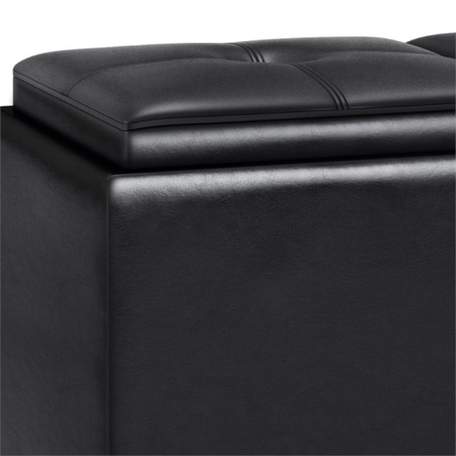 Simpli Home Avalon 42" Faux Leather Lift Up Lids Storage Ottoman in Black
