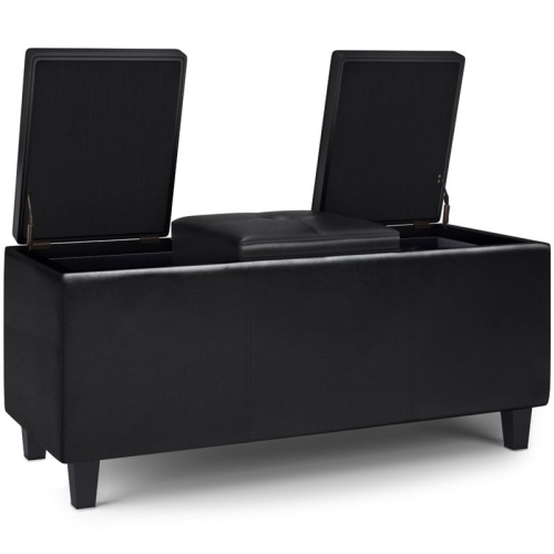 Simpli Home Avalon 42" Faux Leather Lift Up Lids Storage Ottoman in Black