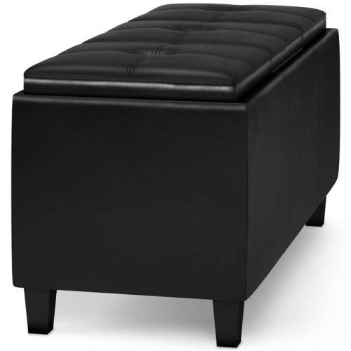 Simpli Home Avalon 42" Faux Leather Lift Up Lids Storage Ottoman in Black