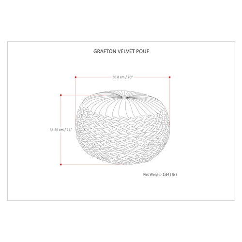 Grafton Transitional Round Pouf in Teal Green Velvet Fabric with Woven Details