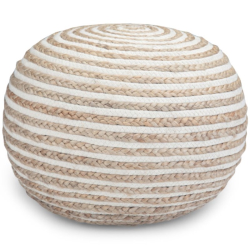 SIMPLI HOME  Yolanda Boho Round Pouf In Natural Jute Fabric