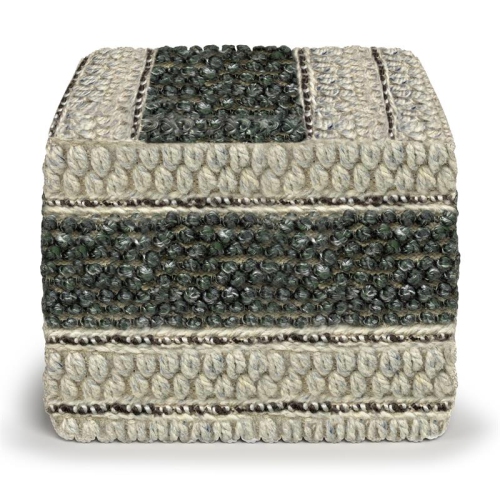 Grady Contemporary Square Pouf in Green and Natural Handloom Woven