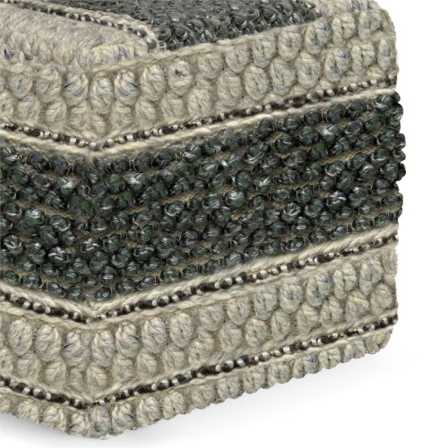 Grady Contemporary Square Pouf in Green and Natural Handloom Woven