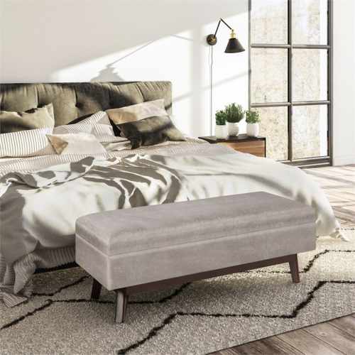 Simpli Home Owen 48" Faux Leather Storage Ottoman in Distressed Gray Taupe