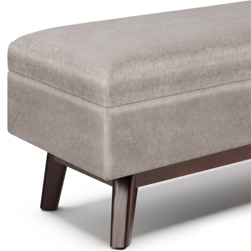 Simpli Home Owen 48" Faux Leather Storage Ottoman in Distressed Gray Taupe