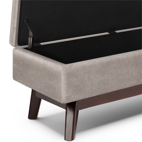 Simpli Home Owen 48" Faux Leather Storage Ottoman in Distressed Gray Taupe