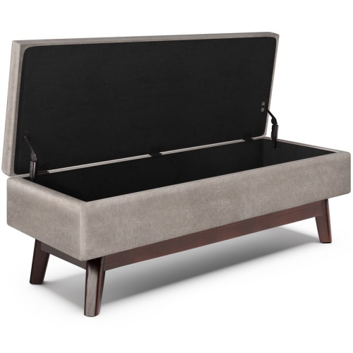 Simpli Home Owen 48" Faux Leather Storage Ottoman in Distressed Gray Taupe
