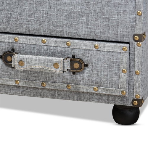 Bowery Hill Grey Upholstered 2-Drawer Storage Trunk Ottoman