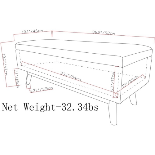Simpli Home Owen 36" Faux Leather Mid Century Storage Ottoman in Saddle Brown