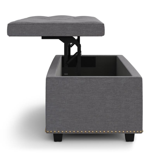 Hamilton 44 " W Rectangle Storage Ottoman in Slate Grey Linen Look Fabric