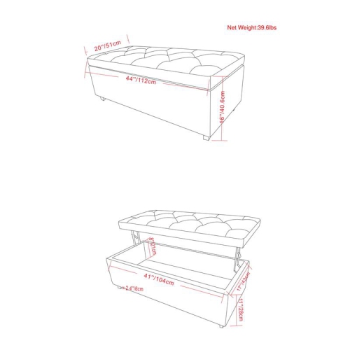 Hamilton 44 " W Rectangle Storage Ottoman in Slate Grey Linen Look Fabric