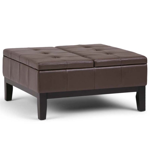 SIMPLI HOME  Dover Faux Leather Coffee Table Ottoman In Chocolate Brown 