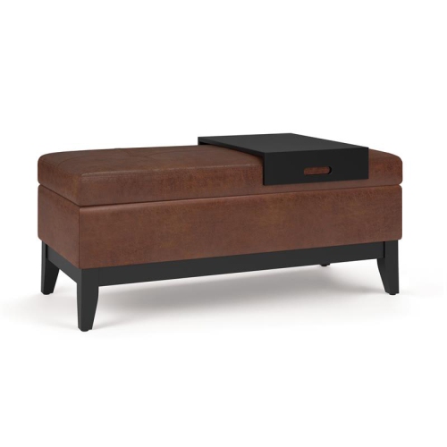 Oregon 42" W Storage Ottoman Bench in Distressed Saddle Brown Faux Leather