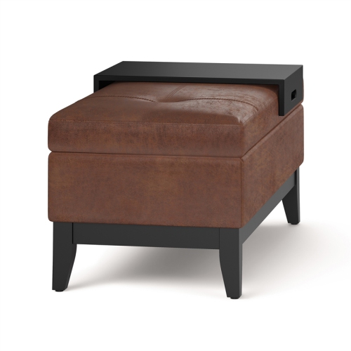Oregon 42" W Storage Ottoman Bench in Distressed Saddle Brown Faux Leather