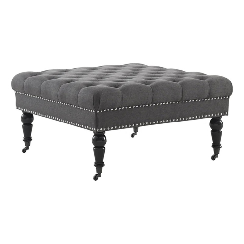 Bowery Hill Transitional Fabric Square Ottoman in Charcoal Gray/Black
