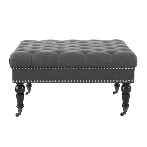 Bowery Hill Transitional Fabric Square Ottoman in Charcoal Gray/Black