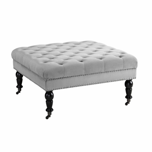 LINON  Isabelle Square Wood Upholstered Ottoman In Light Gray