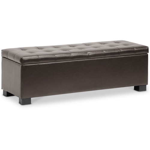 Baxton Studio Roanoke Leather Tufted Storage Ottoman Bench in