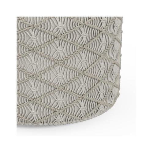 Coates Contemporary Round Macrame Pouf in Cloud Gray Cotton