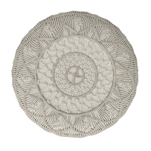 Coates Contemporary Round Macrame Pouf in Cloud Gray Cotton