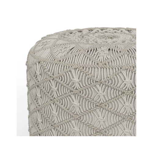 Coates Contemporary Round Macrame Pouf in Cloud Gray Cotton